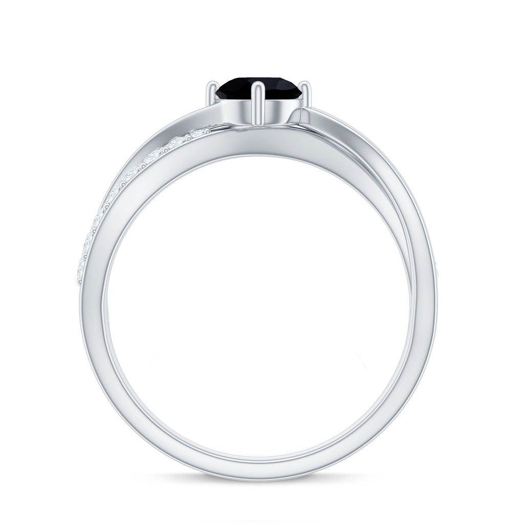 5mm Round Black Onyx Solitaire Infinity Ring with Diamond