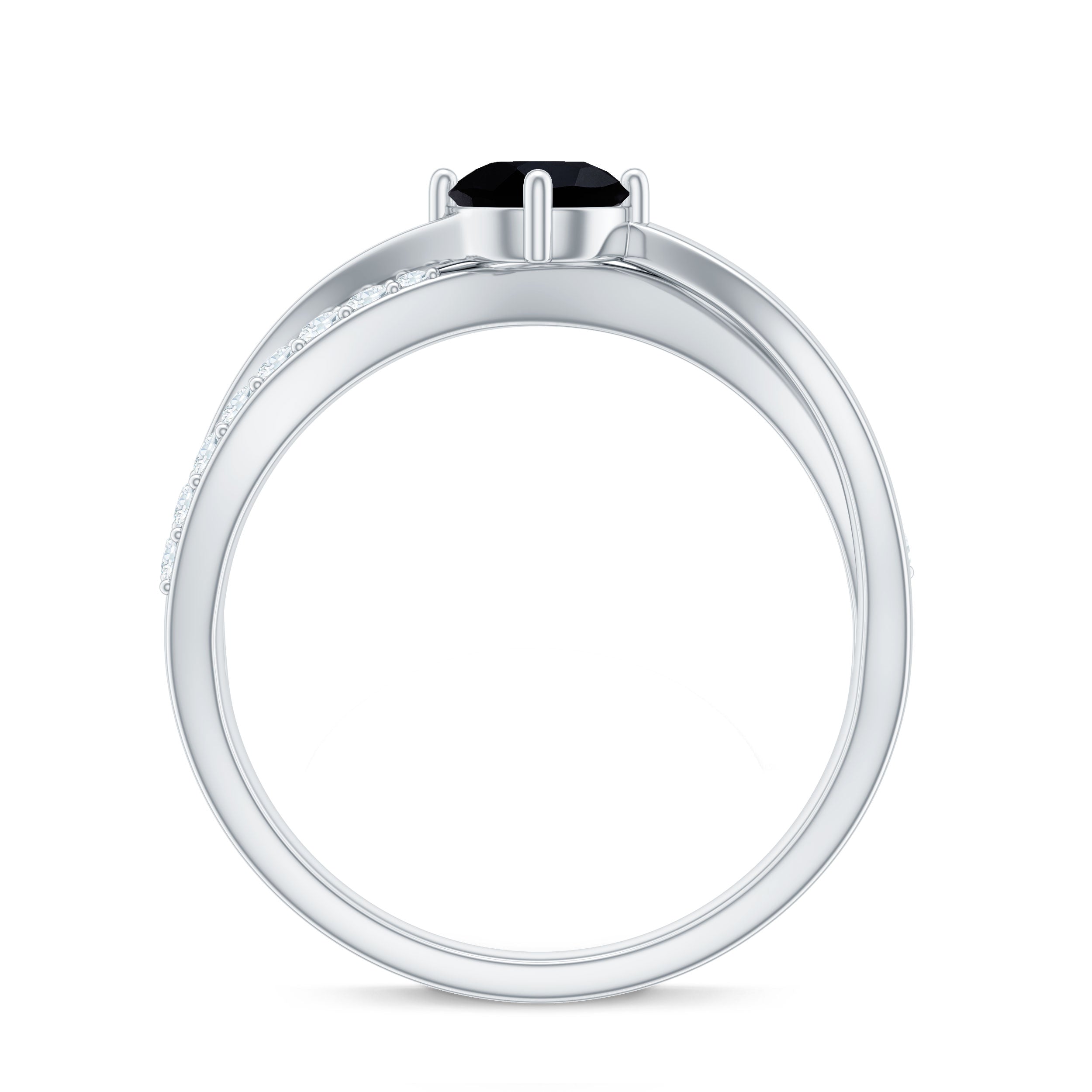 5mm Round Black Onyx Solitaire Infinity Ring with Diamond
