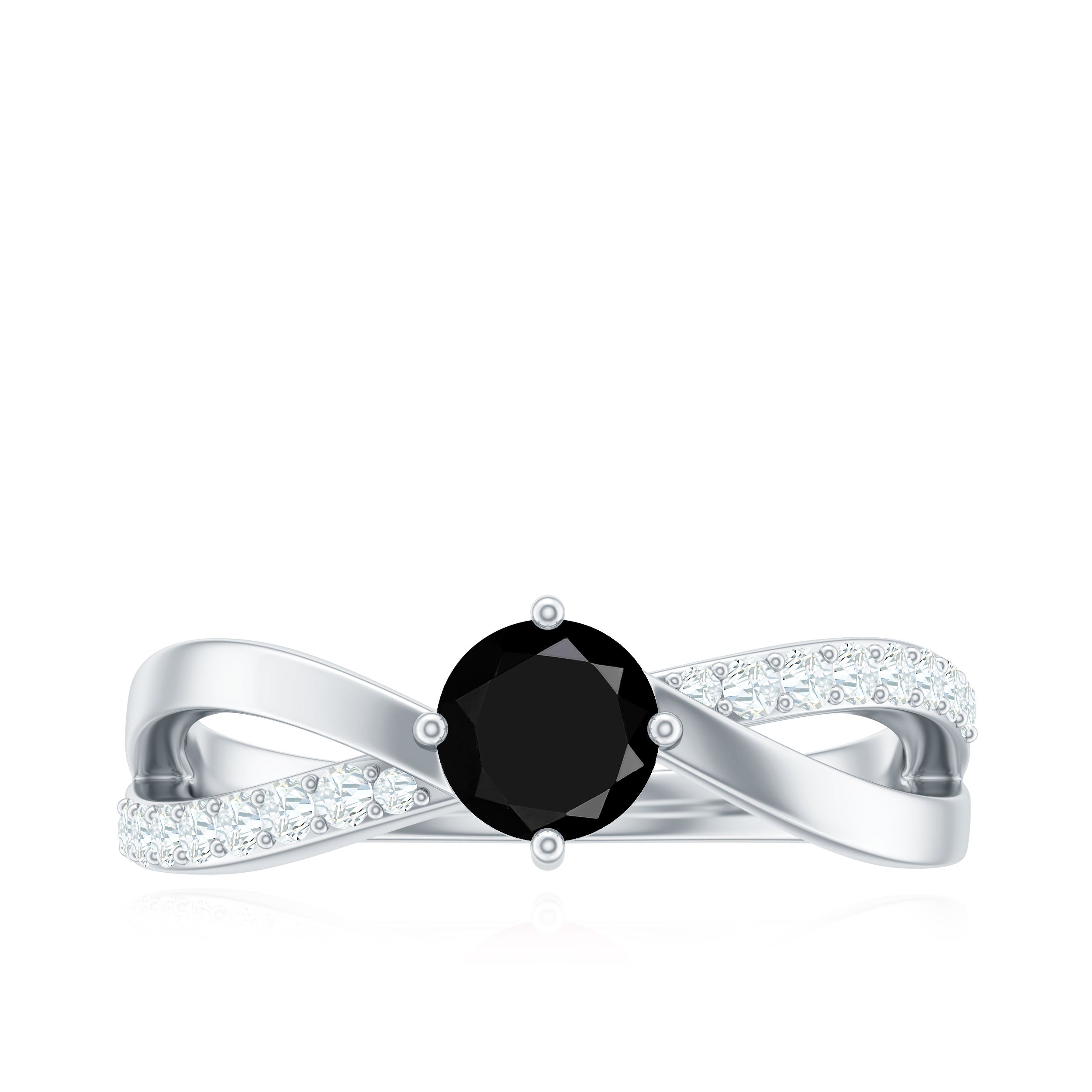 5mm Round Black Onyx Solitaire Infinity Ring with Diamond