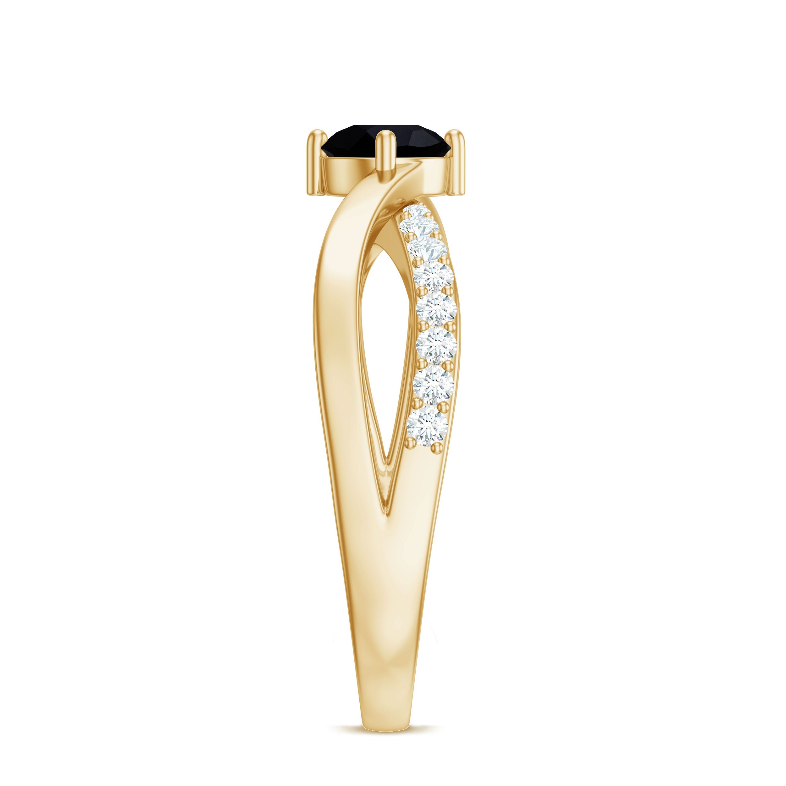 5mm Round Black Onyx Solitaire Infinity Ring with Diamond