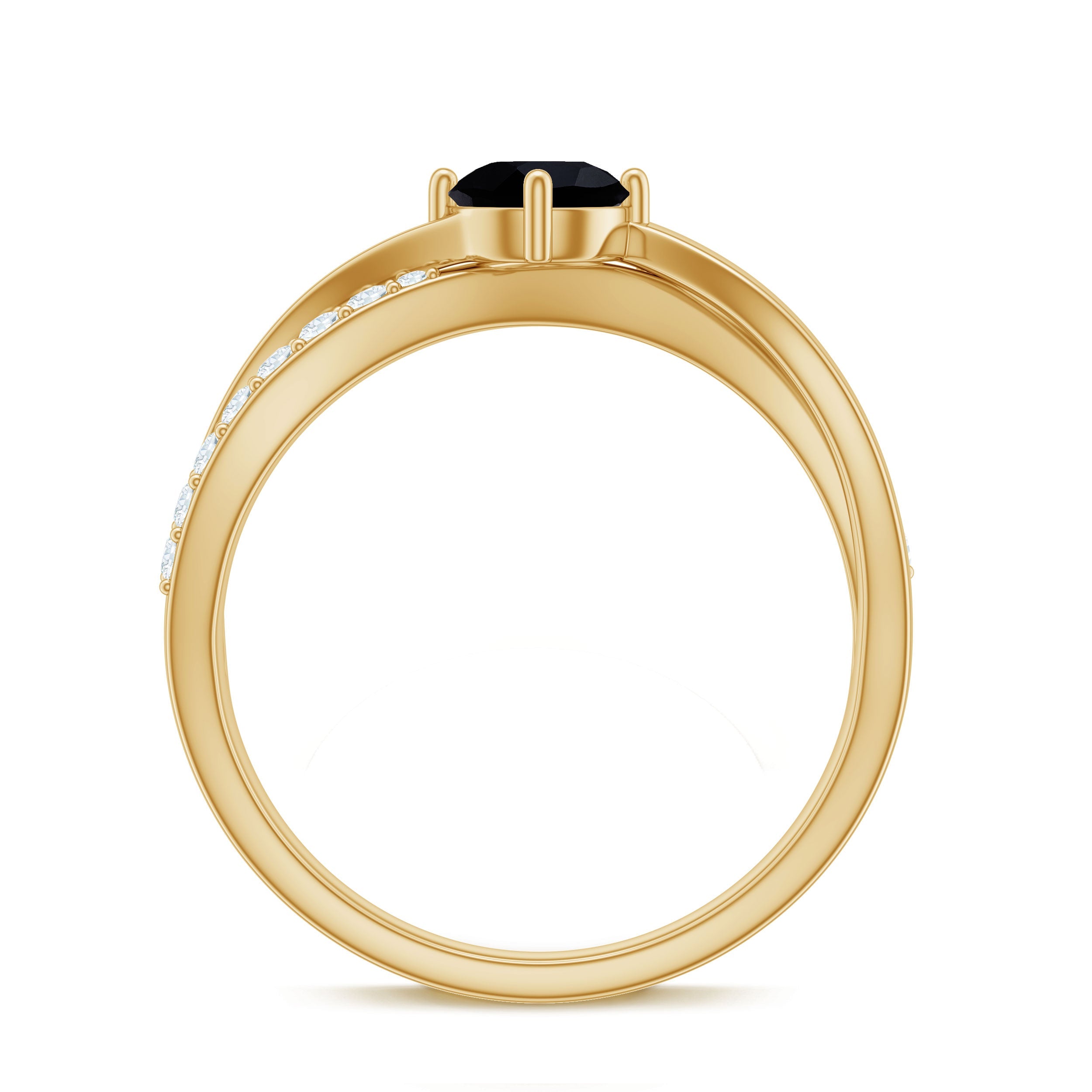 5mm Round Black Onyx Solitaire Infinity Ring with Diamond