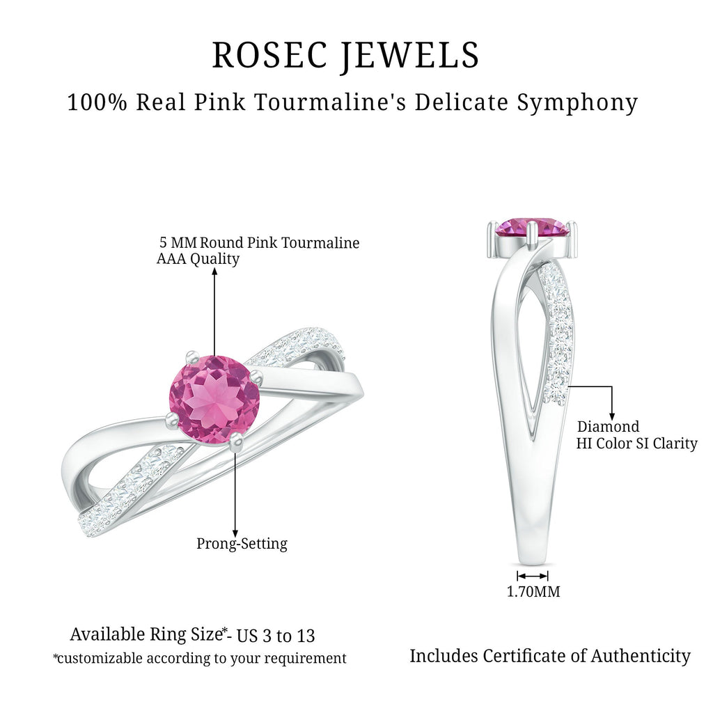 1/2 CT Pink Tourmaline Solitaire and Diamond Infinity Ring