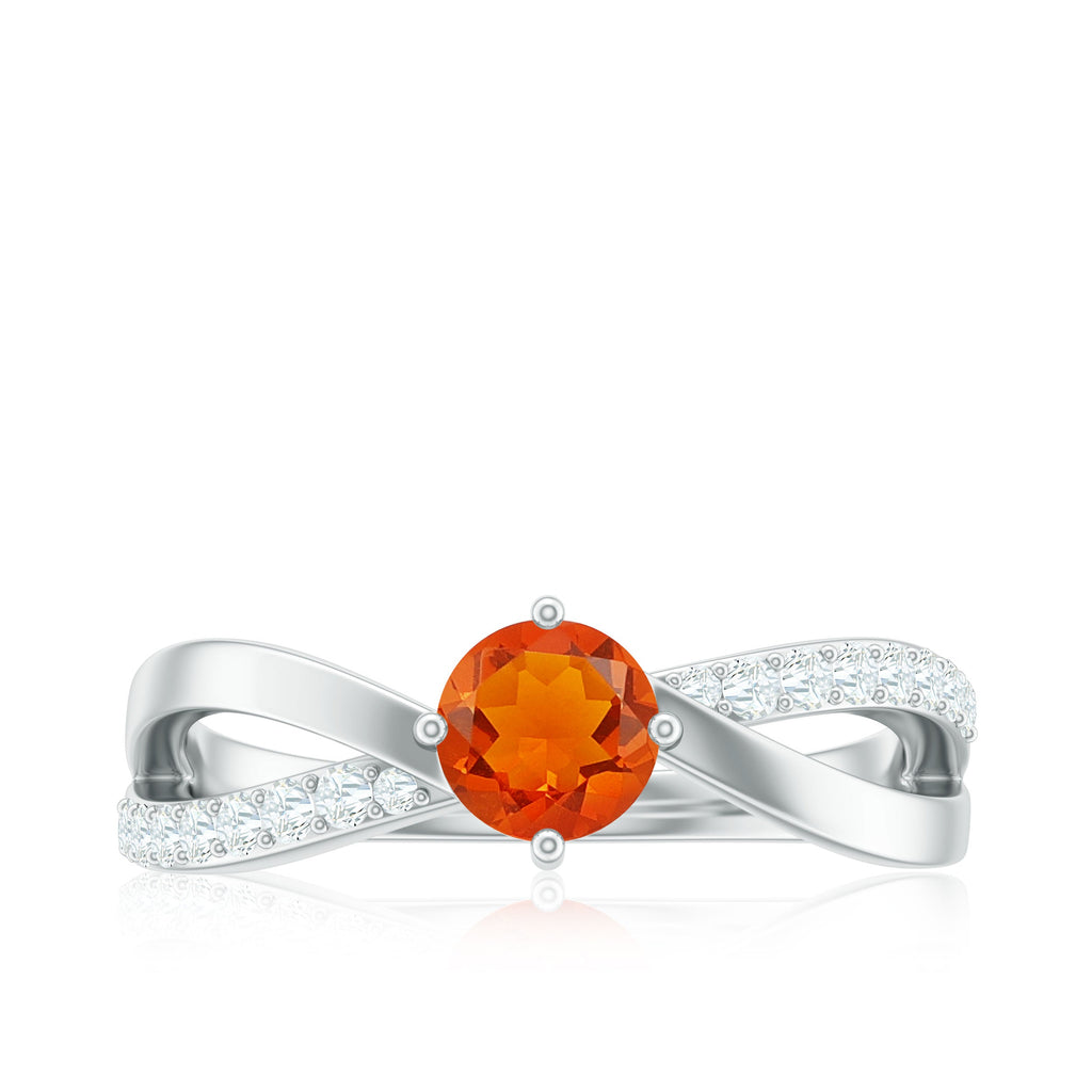1/2 CT Fire Opal Solitaire and Diamond Infinity Ring