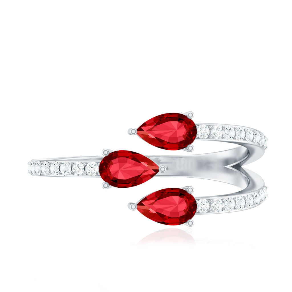 Pear Shaped Lab Grown Ruby 3 Stone Anniversary Ring
