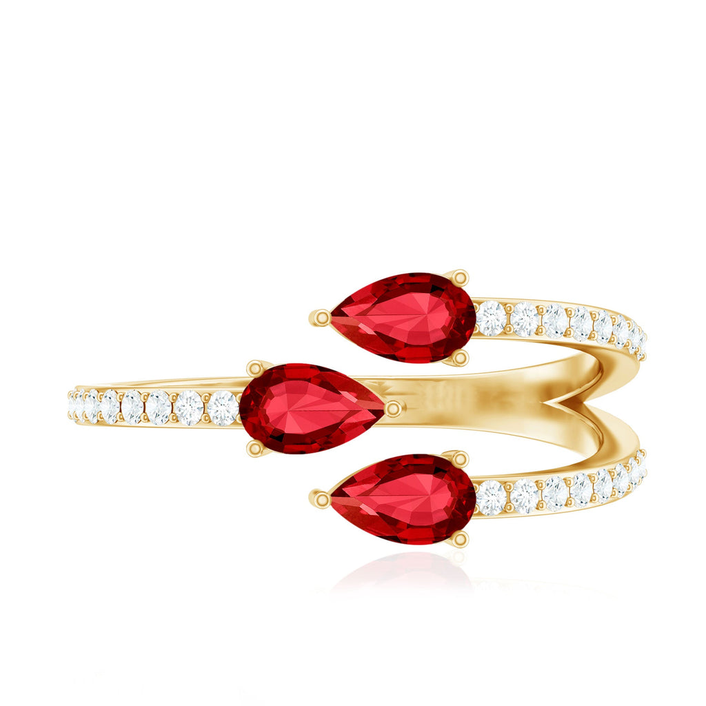Pear Shaped Lab Grown Ruby 3 Stone Anniversary Ring