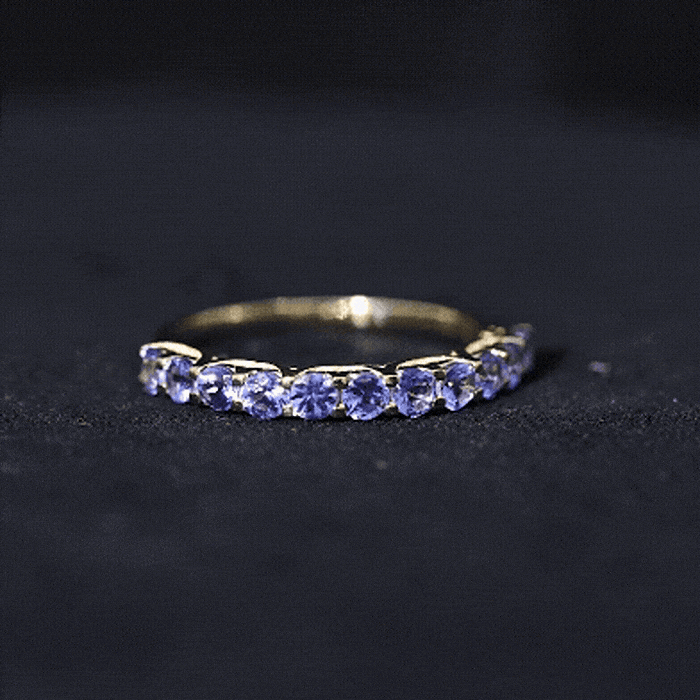 Trellis Set Round Tanzanite Half Eternity Band Ring