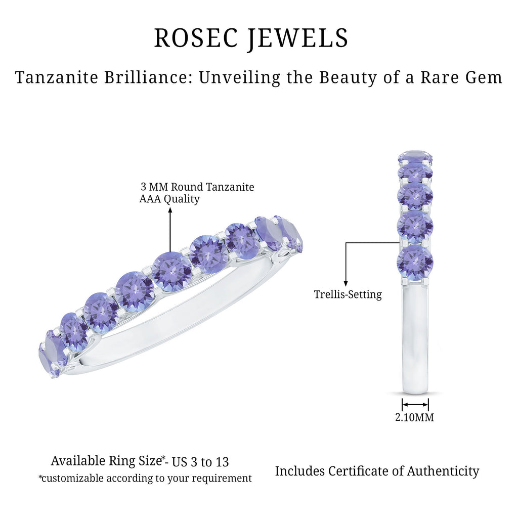 Trellis Set Round Tanzanite Half Eternity Band Ring