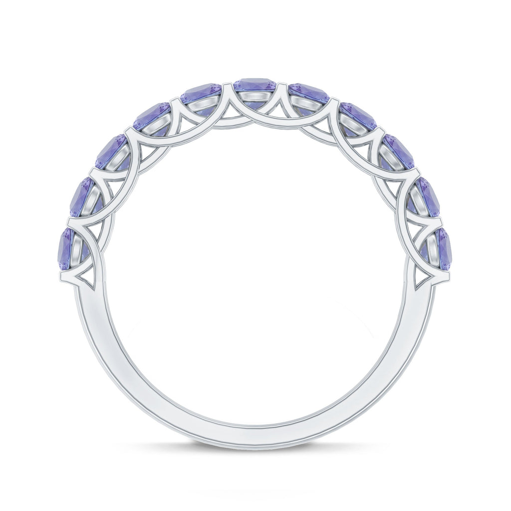 Trellis Set Round Tanzanite Half Eternity Band Ring