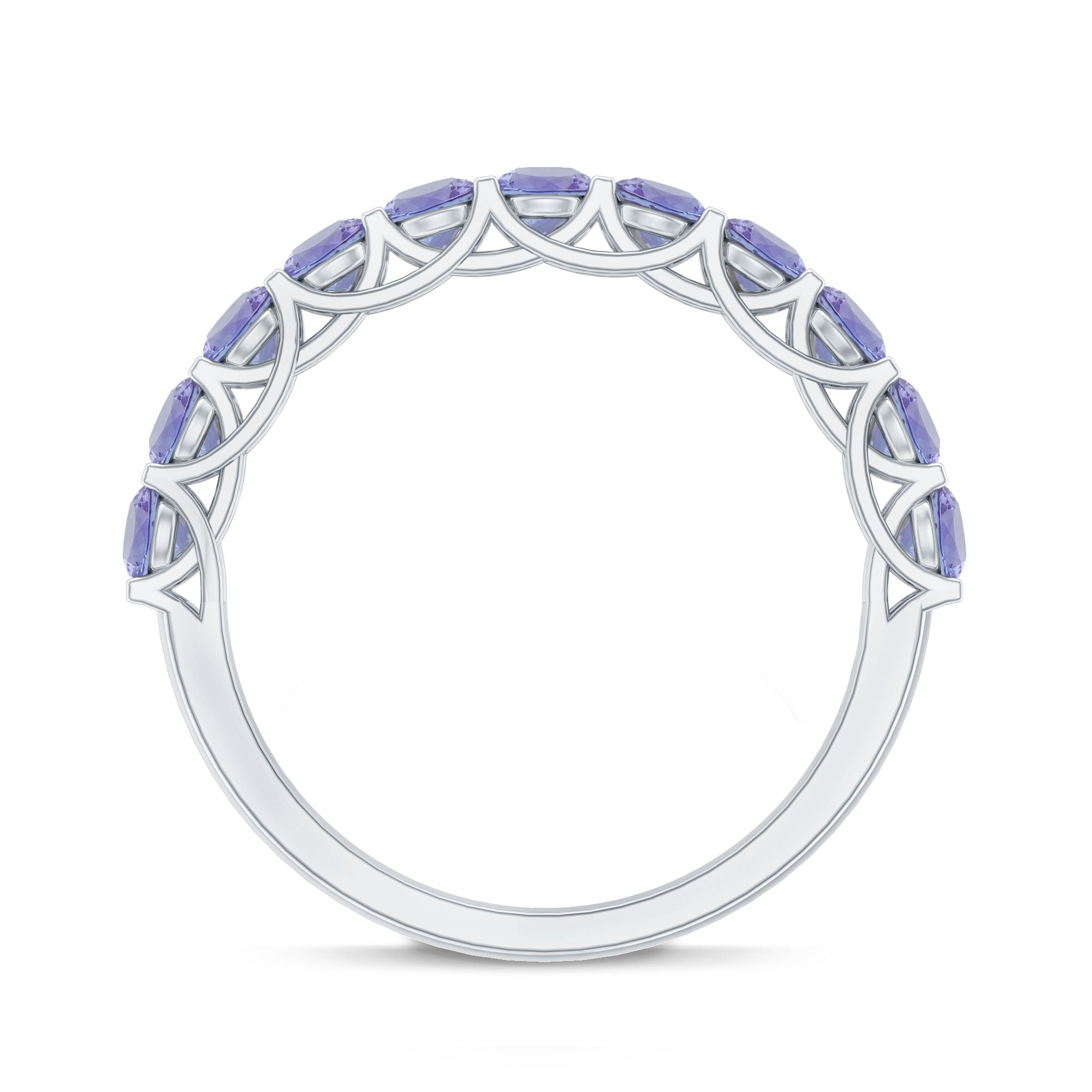 Trellis Set Round Tanzanite Half Eternity Band Ring