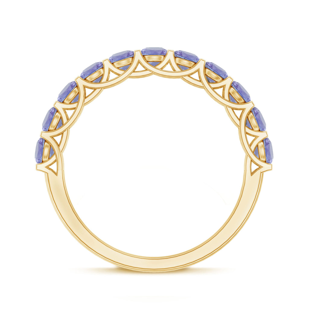 Trellis Set Round Tanzanite Half Eternity Band Ring
