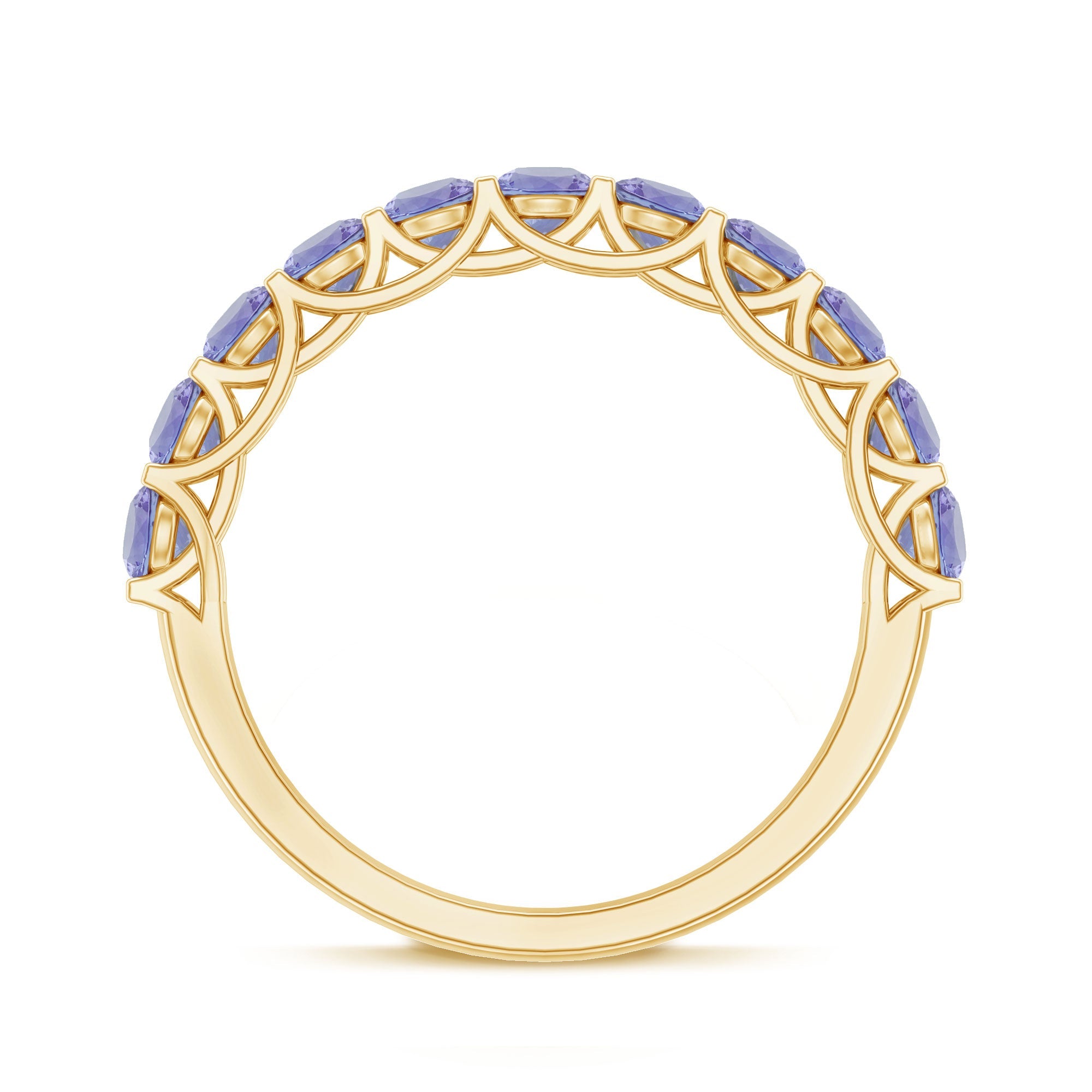 Trellis Set Round Tanzanite Half Eternity Band Ring