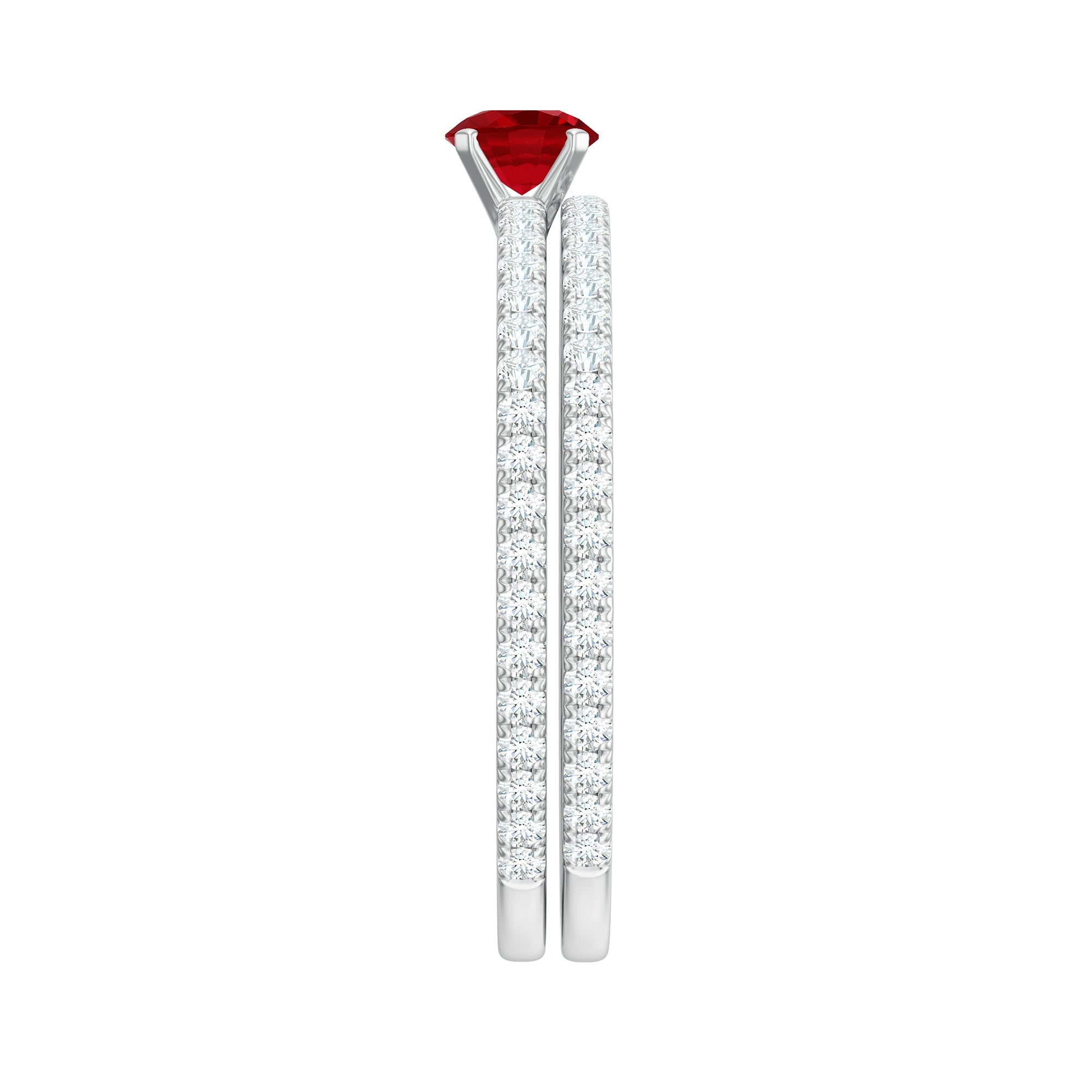Simple Lab Created Ruby and Diamond Wedding Ring Set