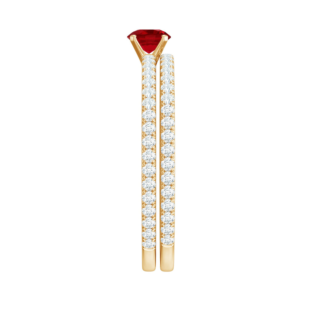 Simple Lab Created Ruby and Diamond Wedding Ring Set