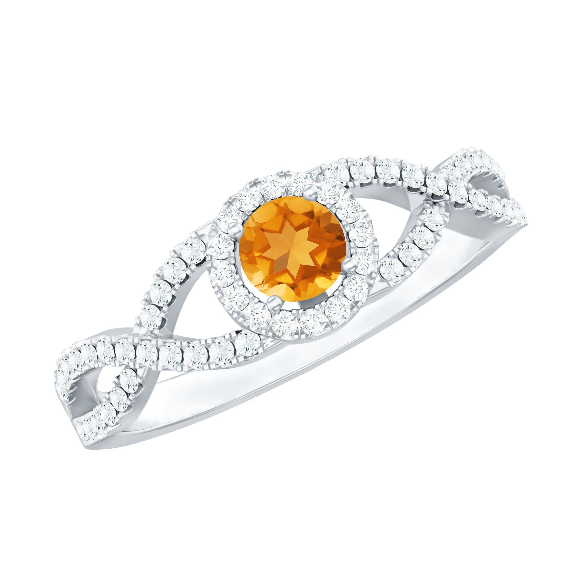 Natural Citrine Diamond Engagement Ring with Criss Cross Shank