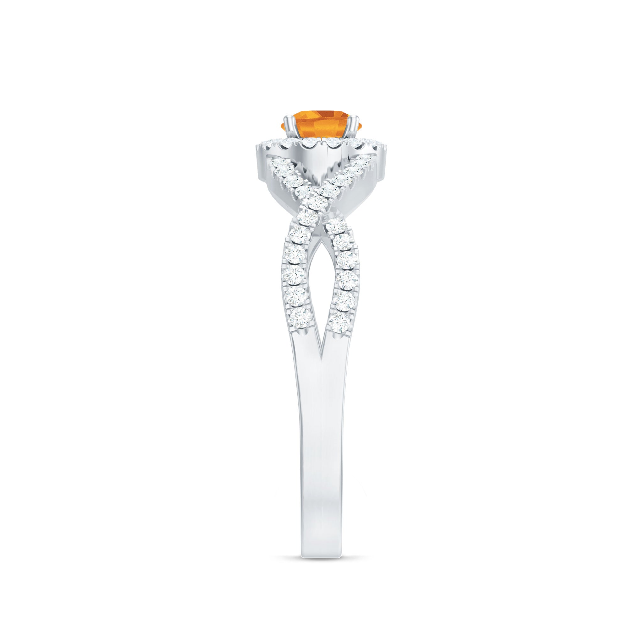 Natural Citrine Diamond Engagement Ring with Criss Cross Shank