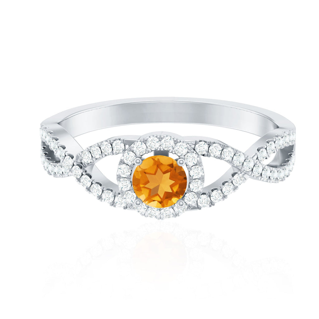 Natural Citrine Diamond Engagement Ring with Criss Cross Shank