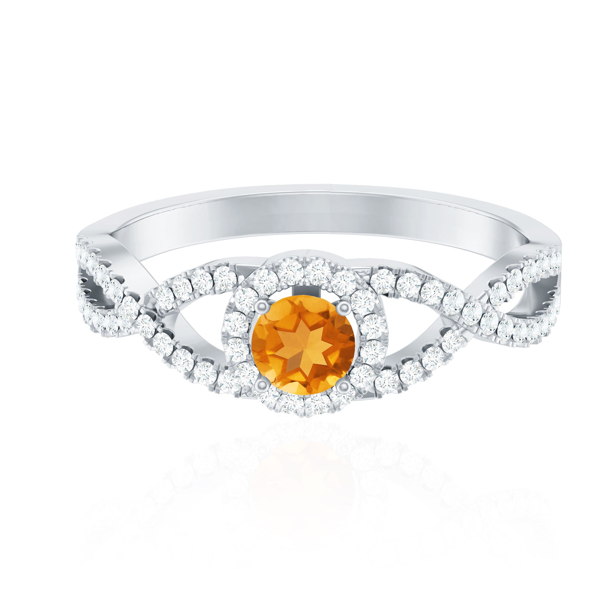 Natural Citrine Diamond Engagement Ring with Criss Cross Shank