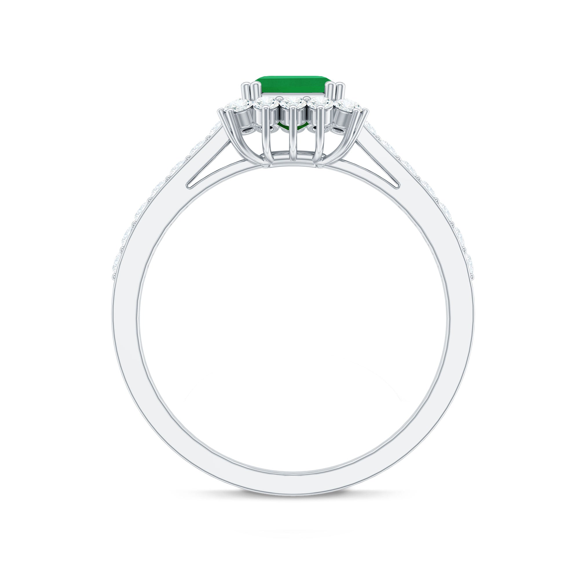 Natural Emerald Cut Emerald Engagement Ring with Diamond Halo