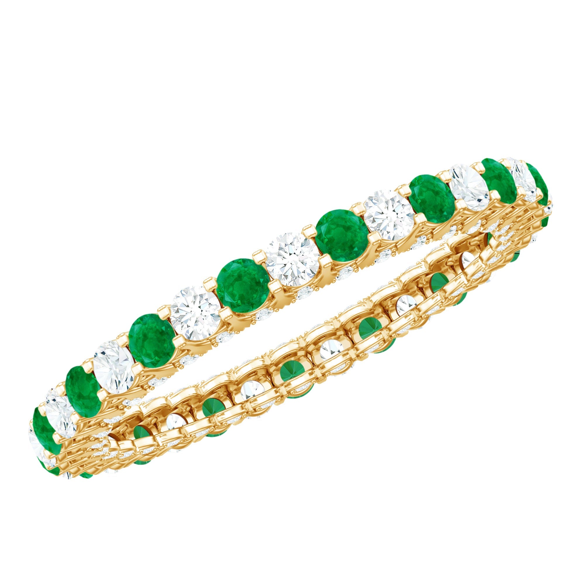 Alternate Round Emerald and Diamond Eternity Stackable Ring