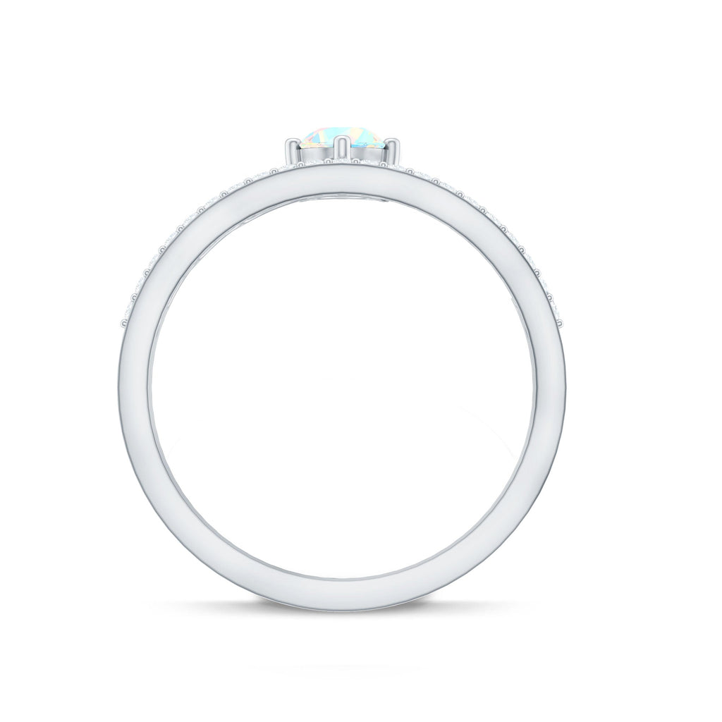 Natural Ethiopian Rainbow Opal Crown Promise Ring with Diamond