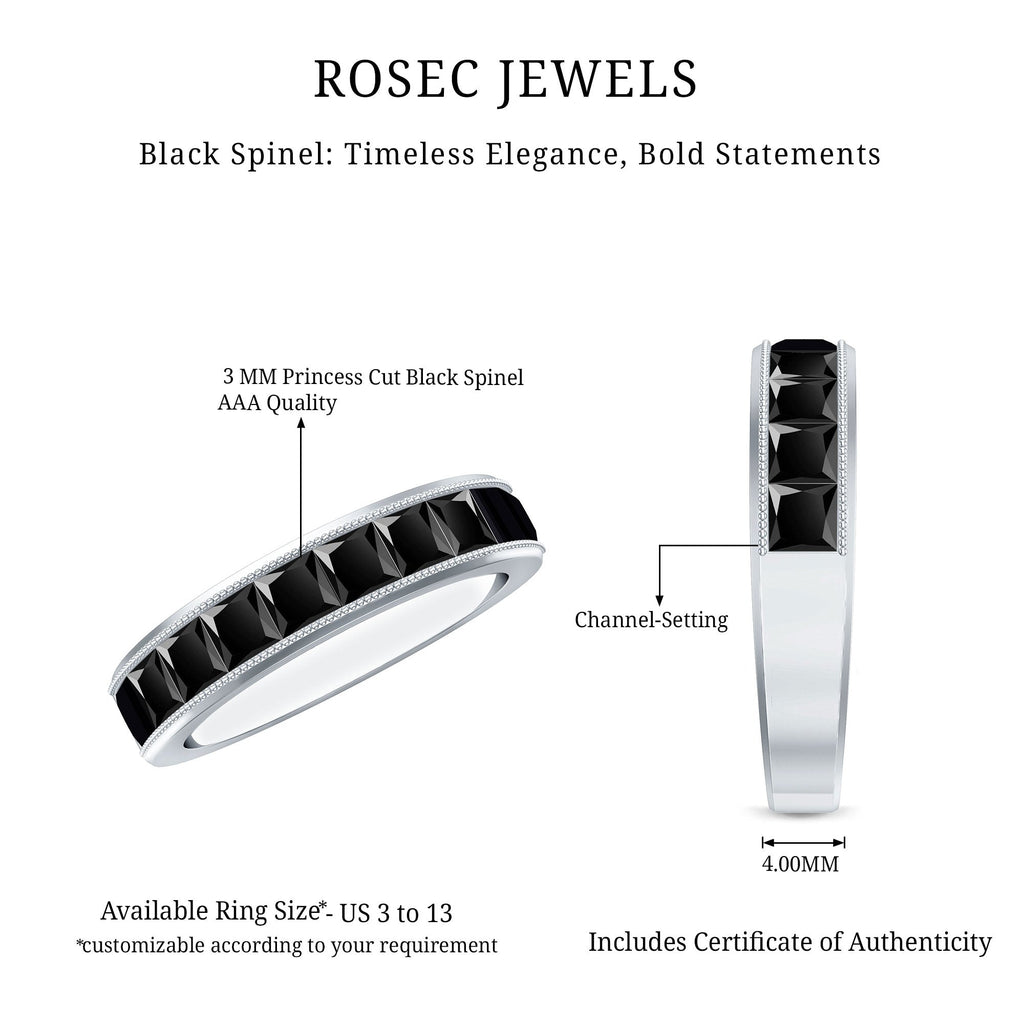 Princess Cut Black Spinel Half Eternity Band Ring
