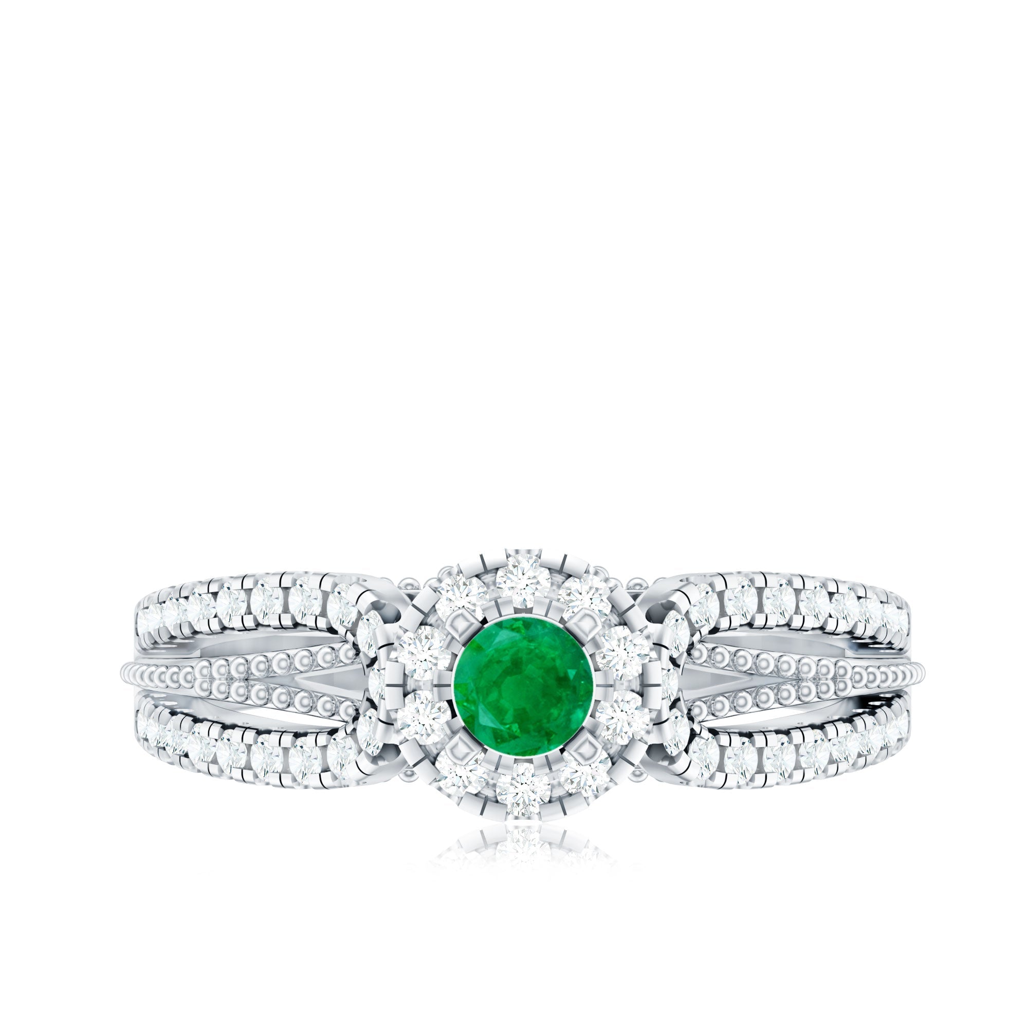 Natural Emerald Vintage Looking Engagement Ring with Diamond