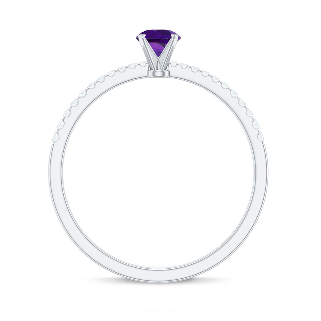Real Amethyst Promise Ring with Diamond for Women