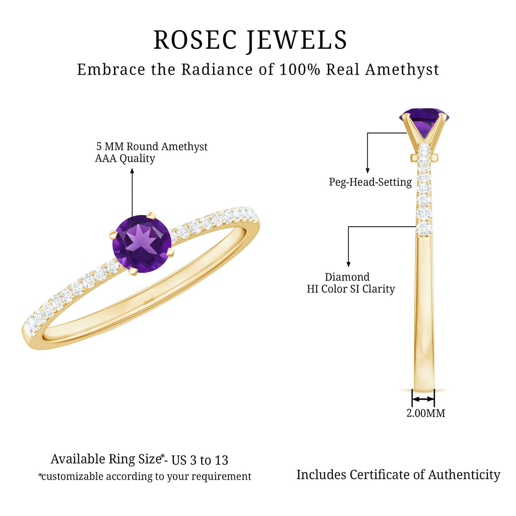 Real Amethyst Promise Ring with Diamond for Women