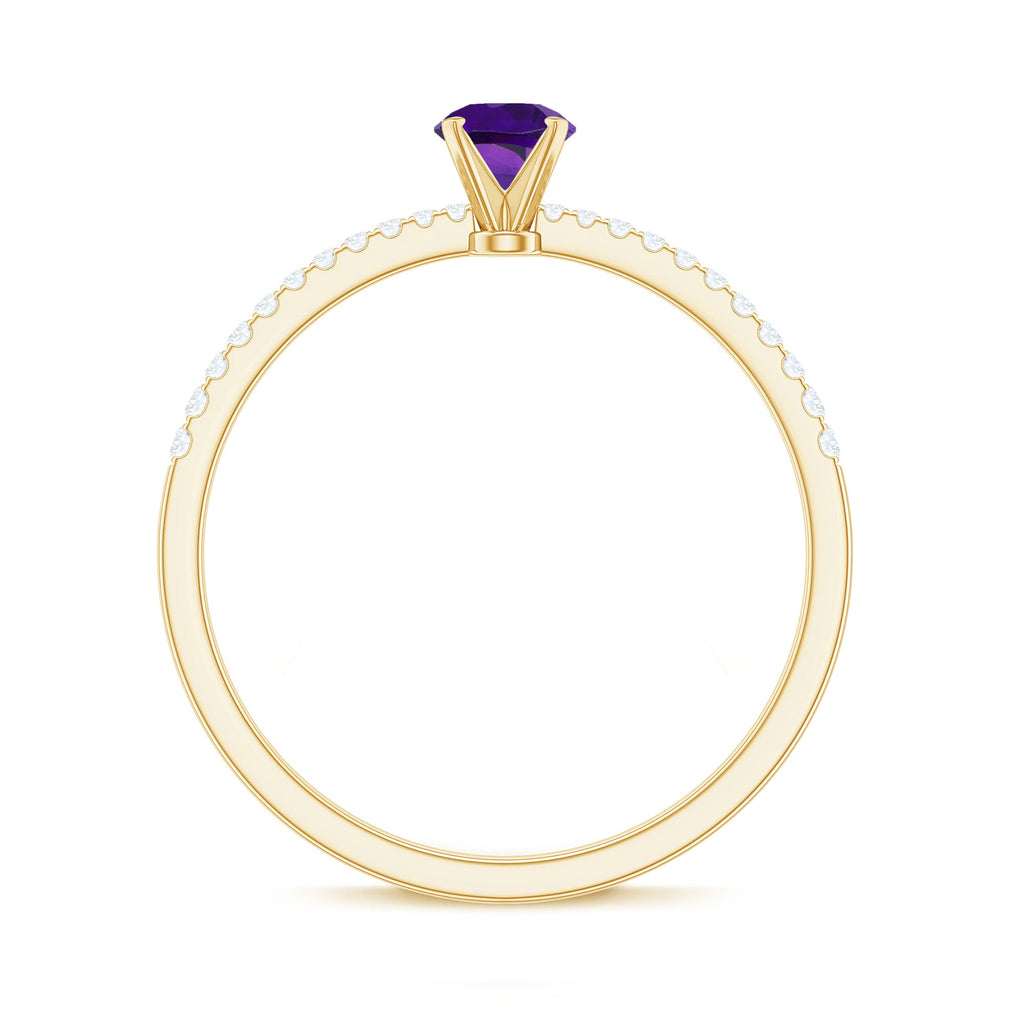 Real Amethyst Promise Ring with Diamond for Women