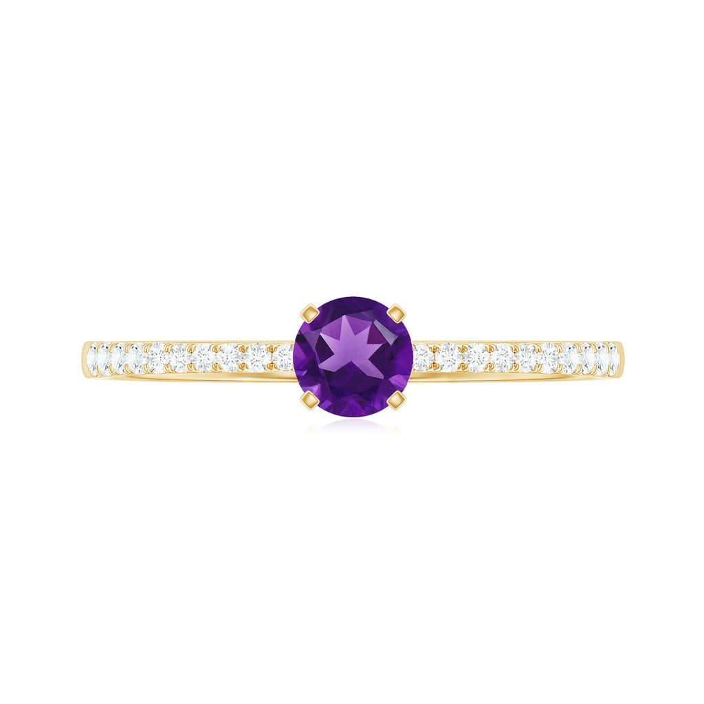 Real Amethyst Promise Ring with Diamond for Women