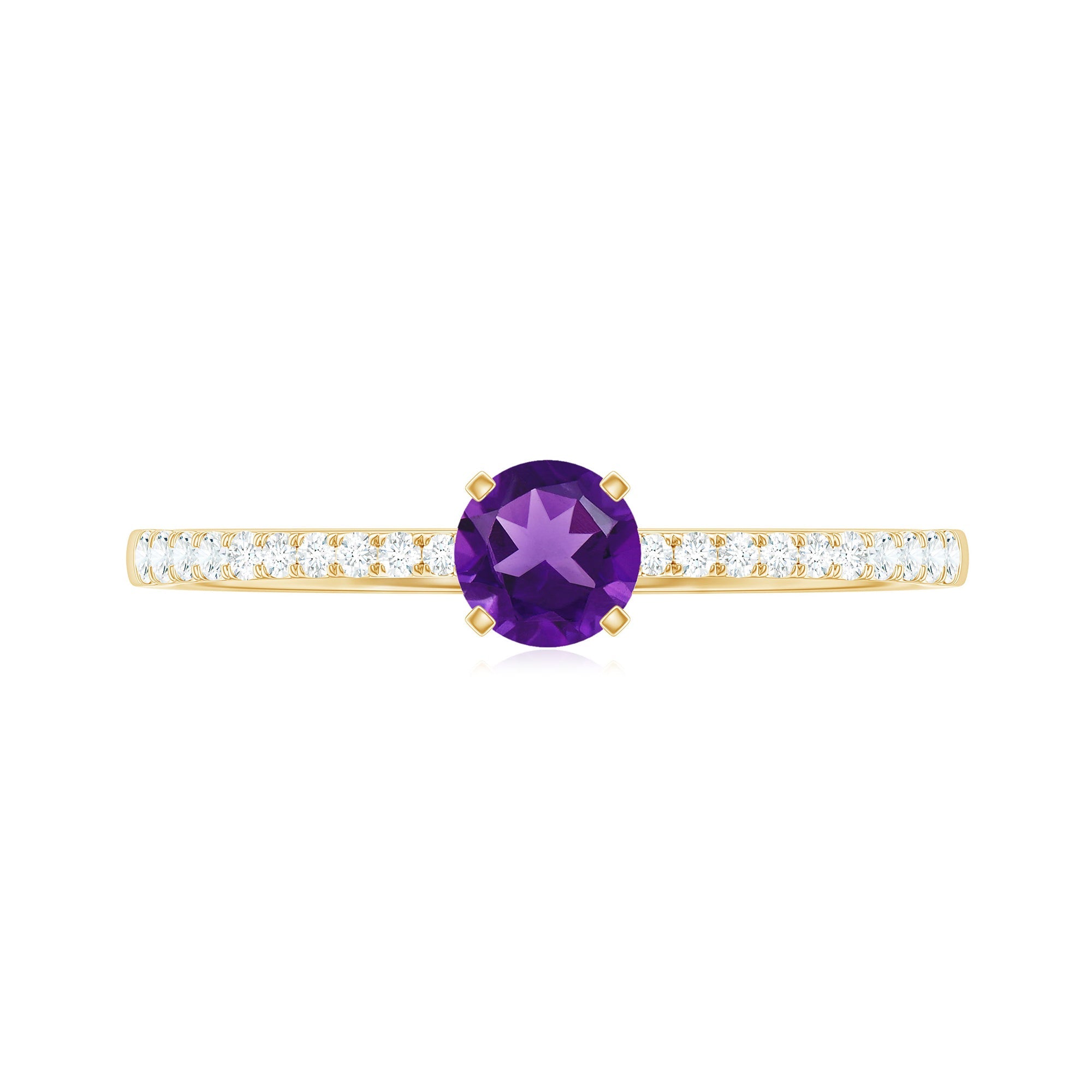 Real Amethyst Promise Ring with Diamond for Women