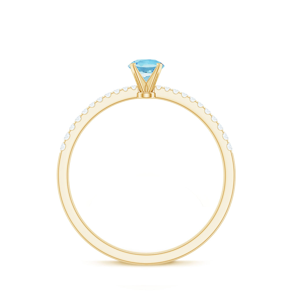 Natural Aquamarine Promise Ring with Diamond Side Stones