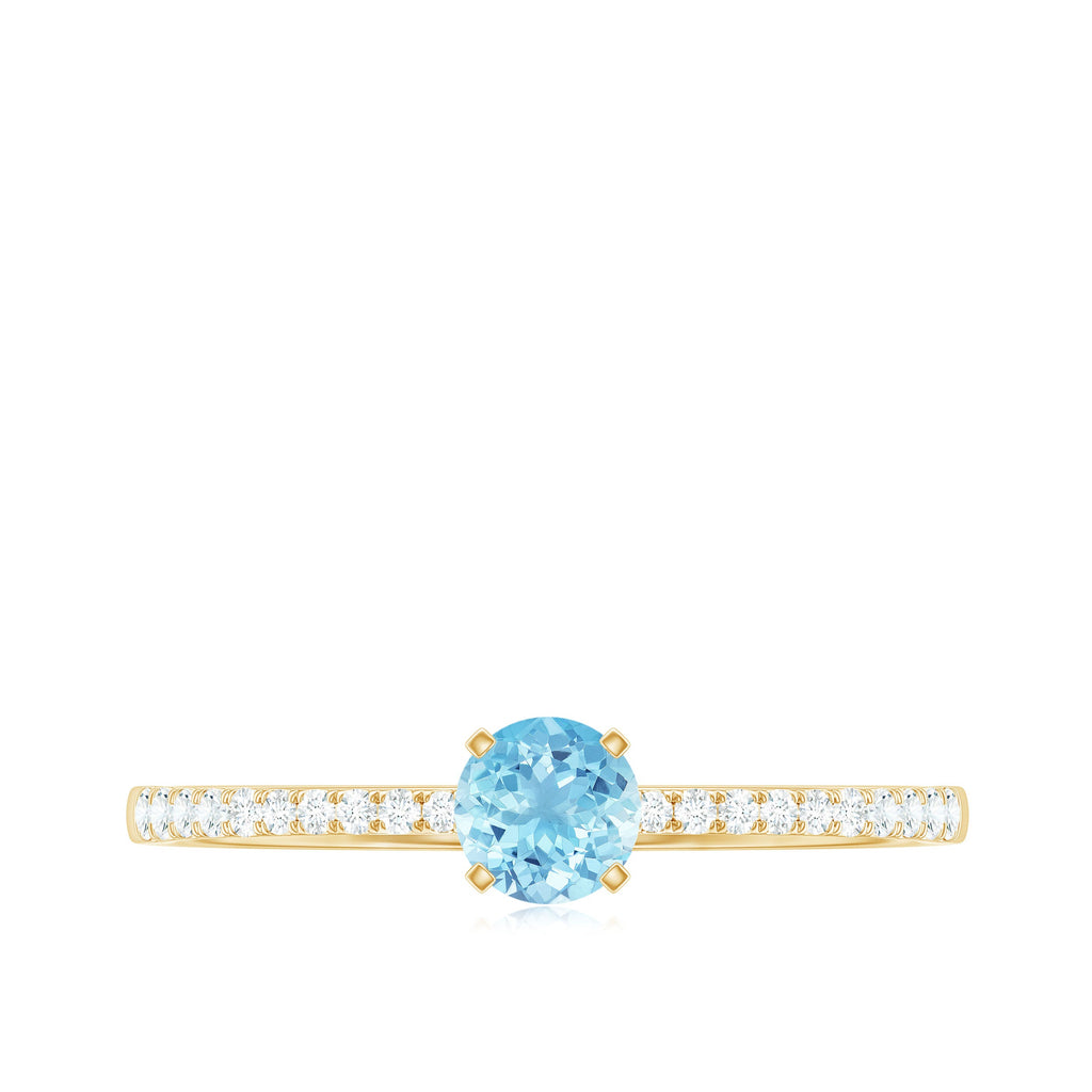 Natural Aquamarine Promise Ring with Diamond Side Stones