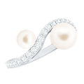 Natural Freshwater Pearl Toi Et Moi Engagement Ring with Diamond