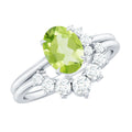 Real 1 Carat Oval Peridot Engagement Ring with Diamond Wedding Band