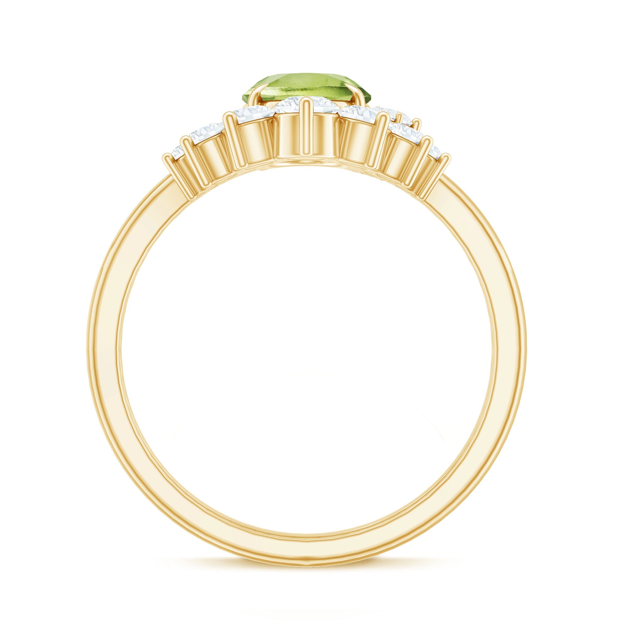 Real 1 Carat Oval Peridot Engagement Ring with Diamond Wedding Band