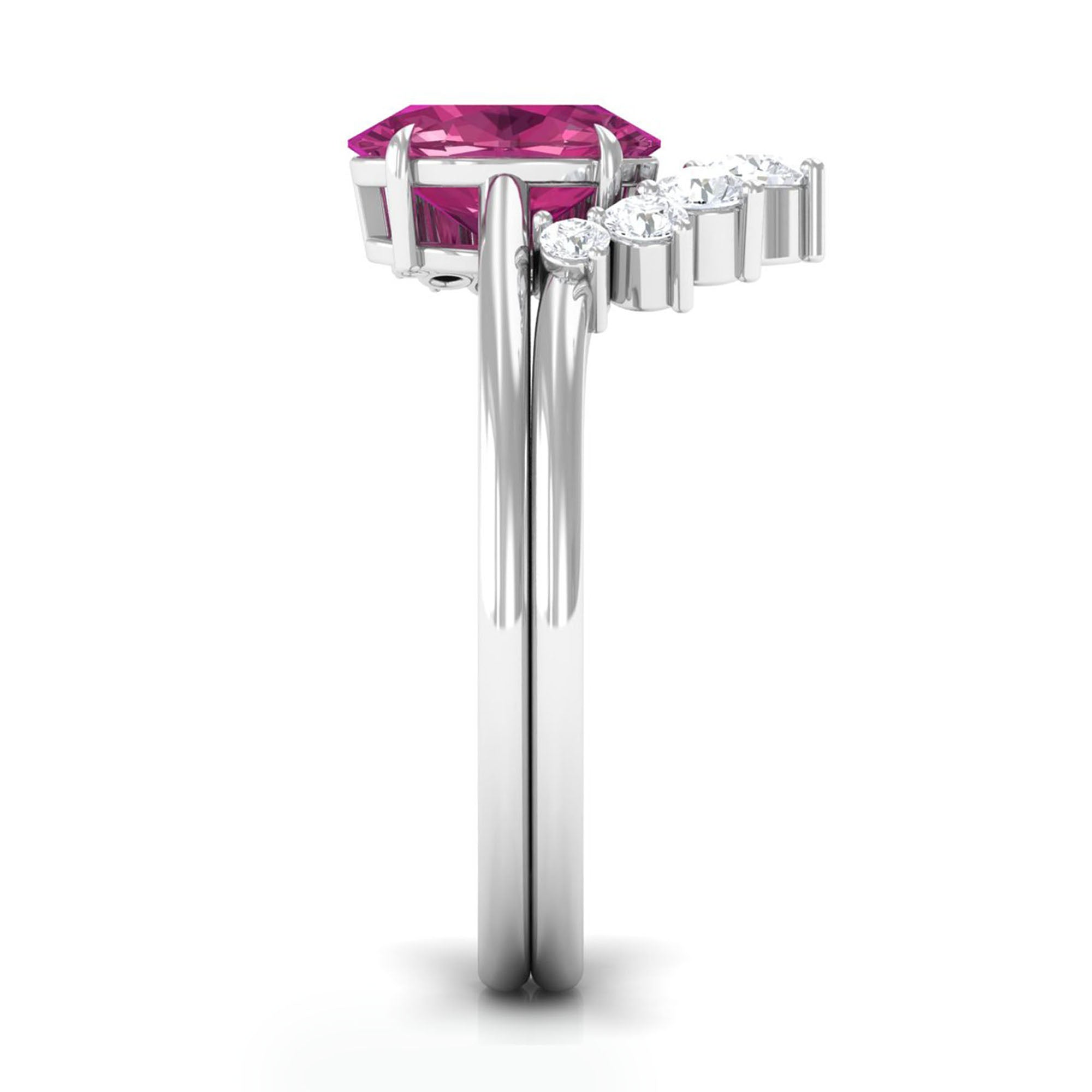 1 Carat Oval Pink Tourmaline and Diamond Wedding Ring Set