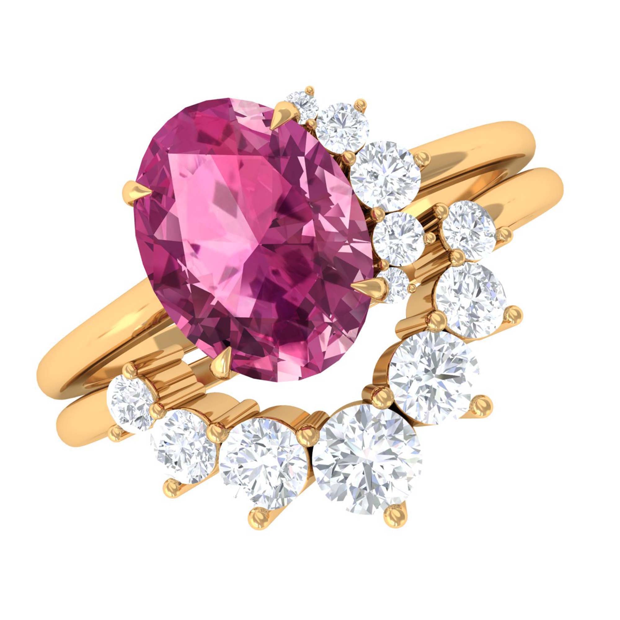 1 Carat Oval Pink Tourmaline and Diamond Wedding Ring Set