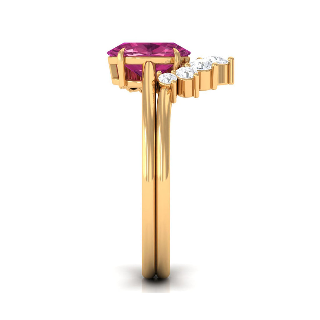 1 Carat Oval Pink Tourmaline and Diamond Wedding Ring Set
