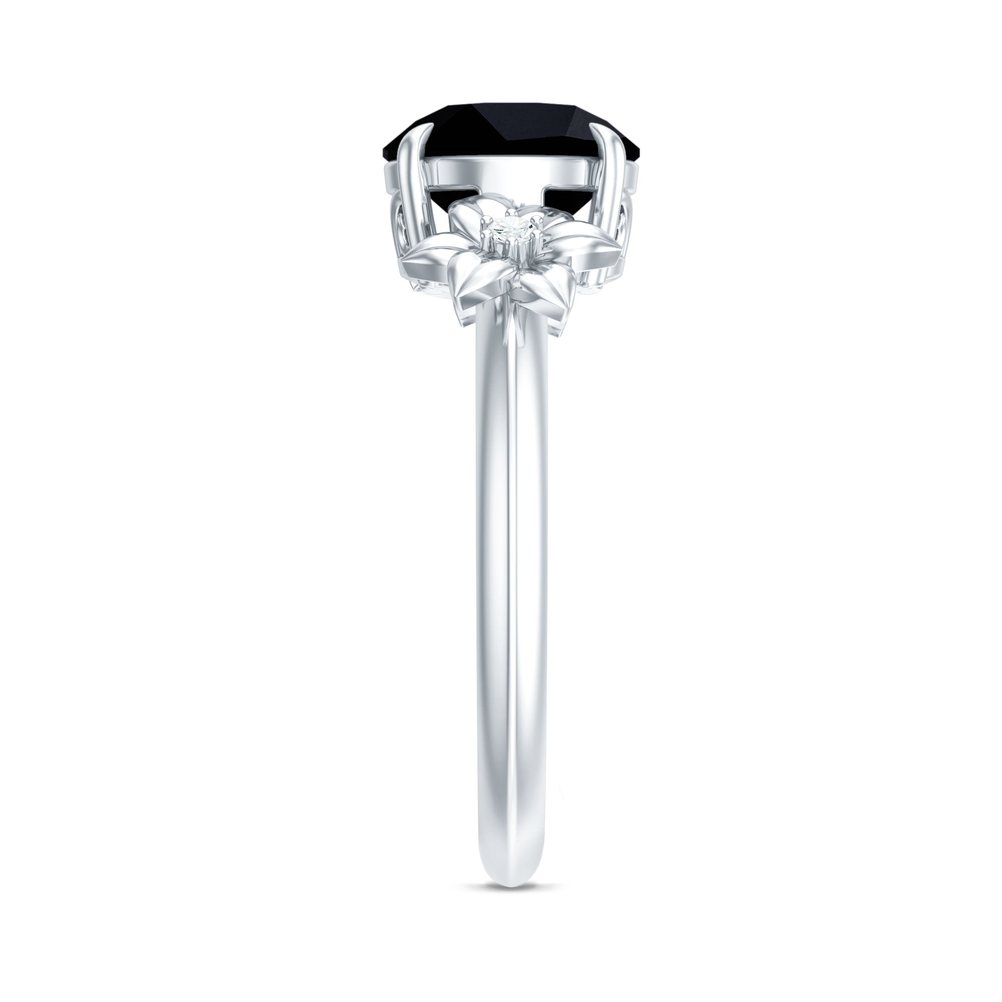 2 Carat Lab Grown Black and White Diamond Flower Engagement Ring