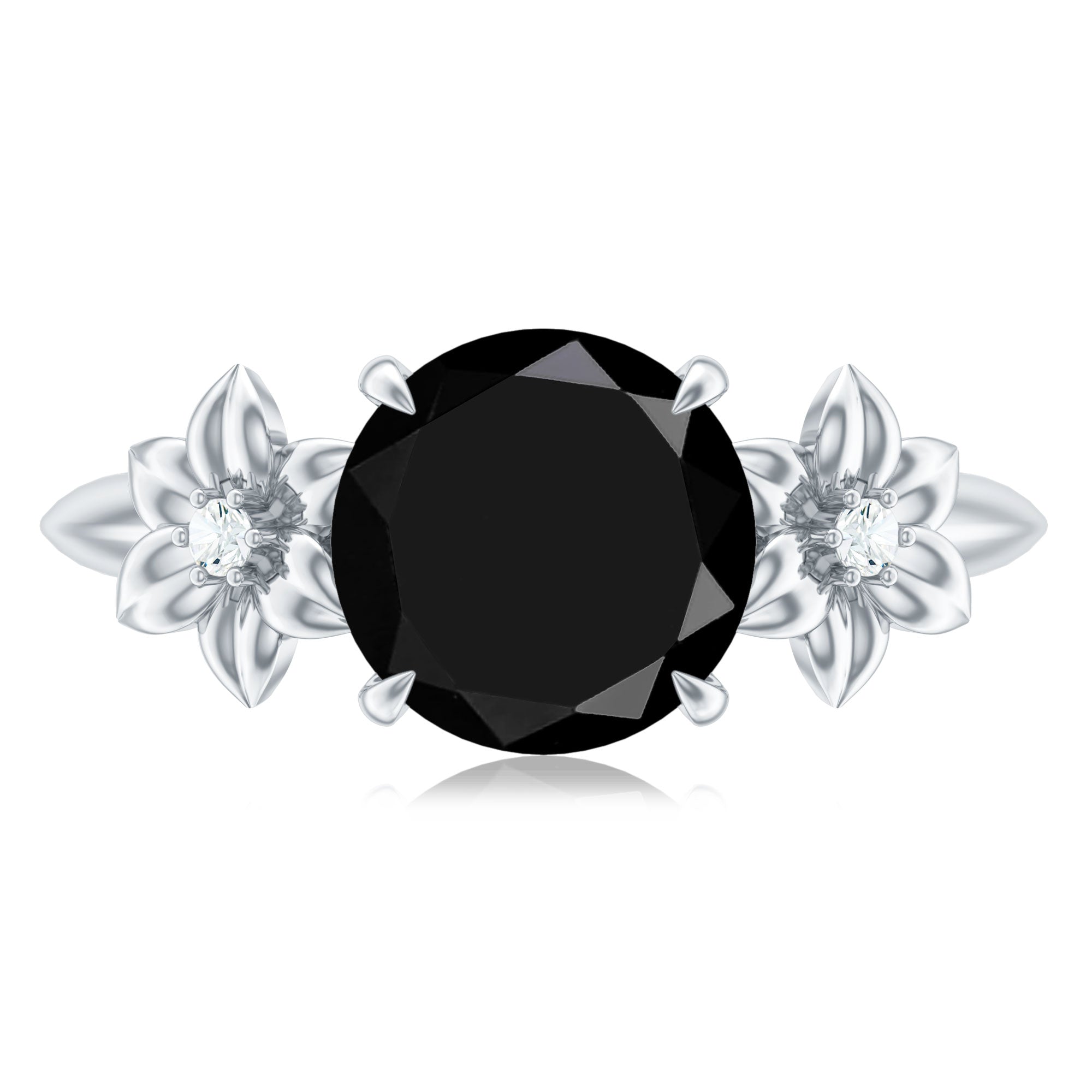 2 Carat Lab Grown Black and White Diamond Flower Engagement Ring
