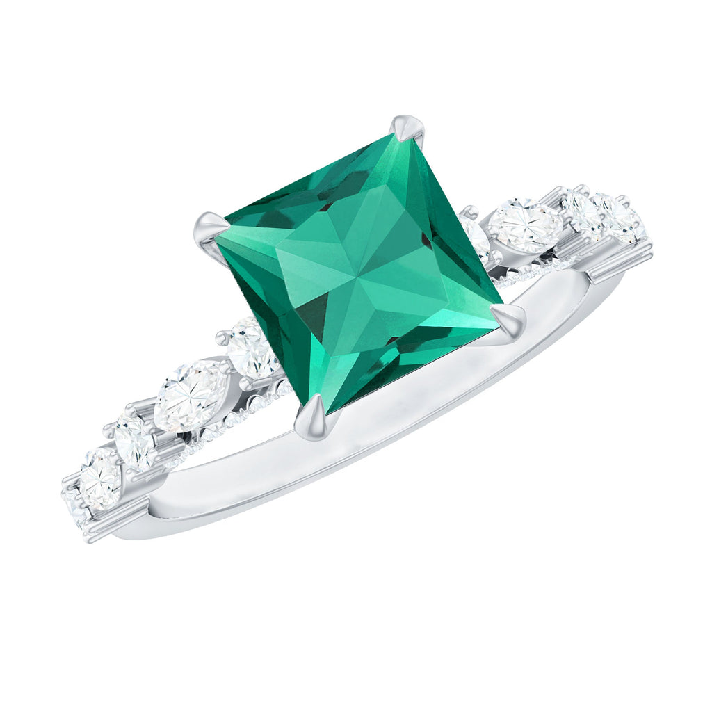 2.4 Carat Solitaire Lab Emerald Princess Cut Engagement Ring with Moissanite