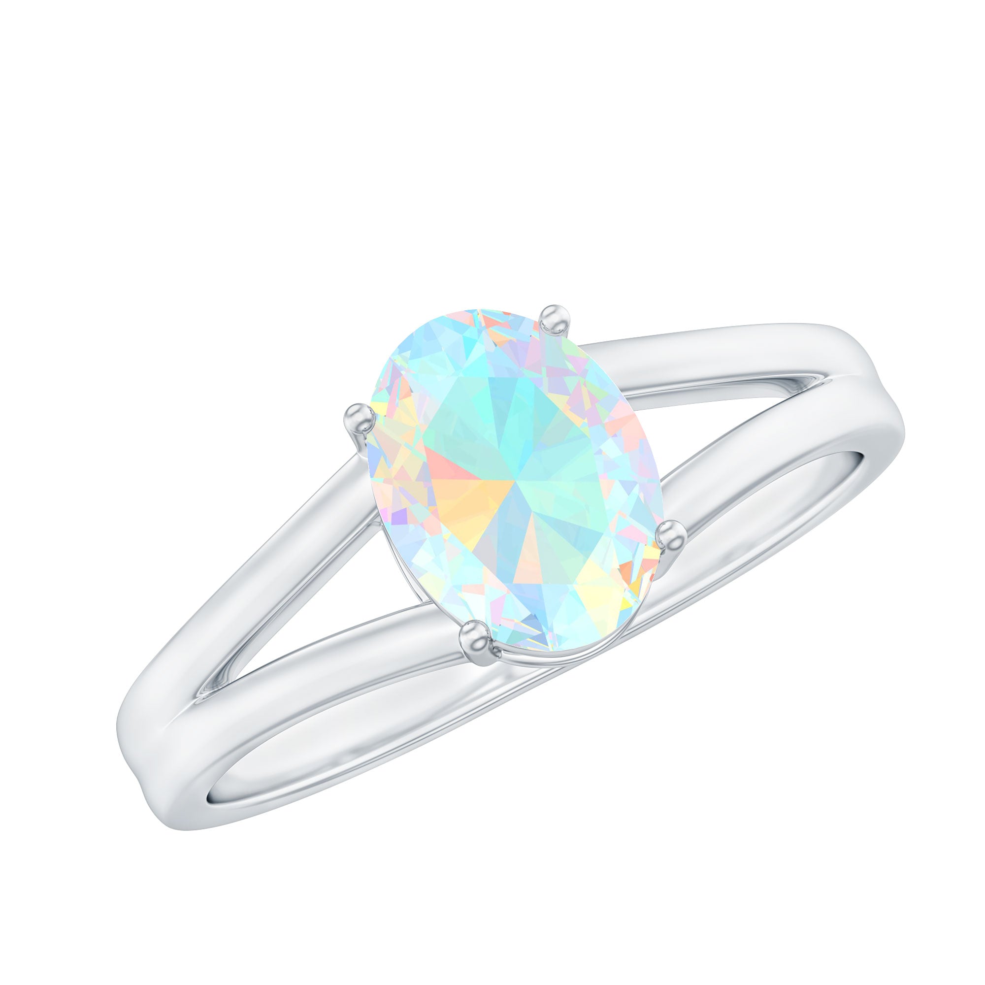 1.2 Carat Genuine Oval Ethiopian Rainbow Opal Split Shank Engagement Ring