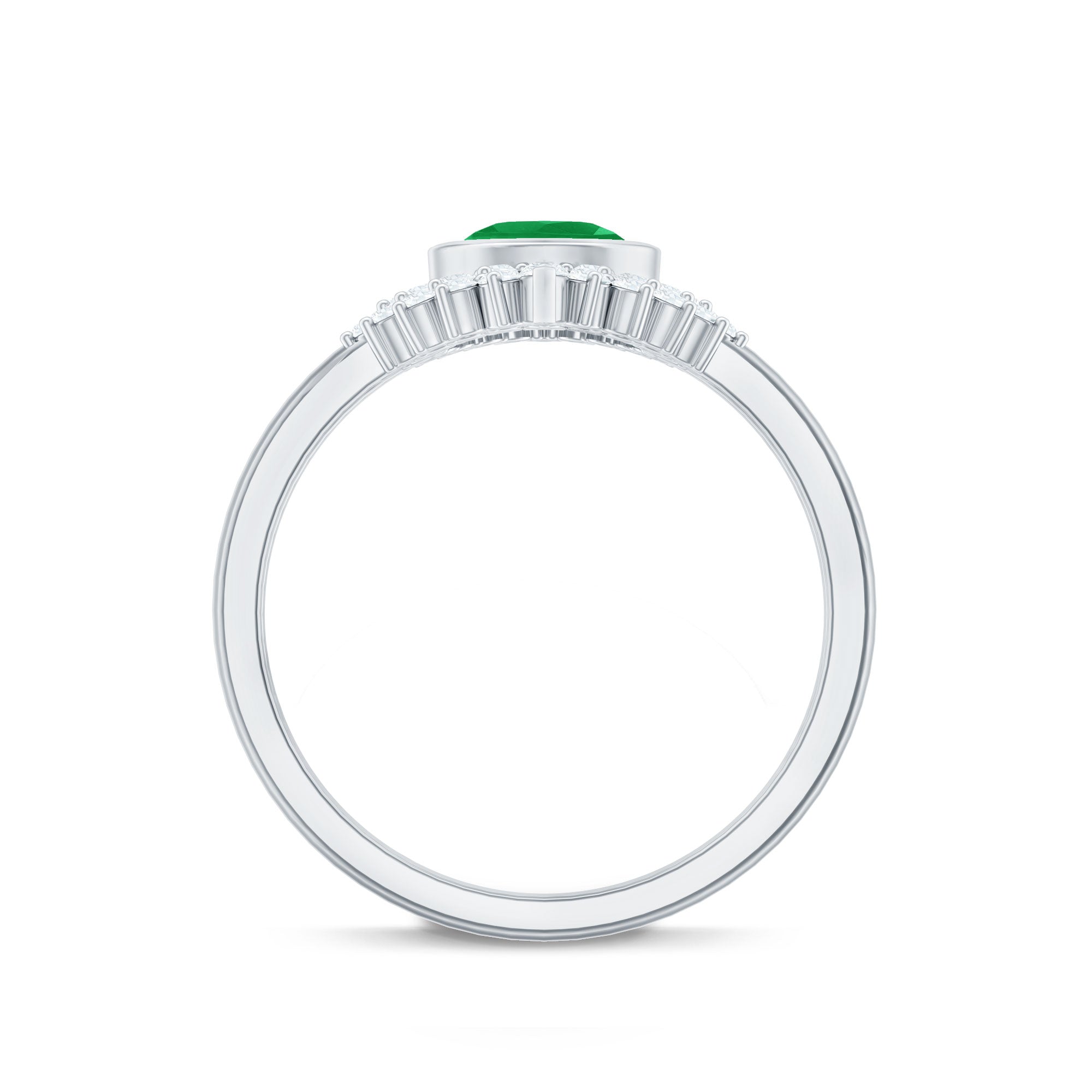 Natural Emerald Diamond Pear Shape Engagement Ring and Wedding Band Set