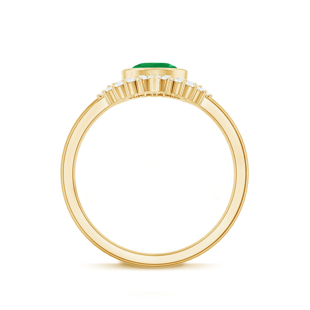 Natural Emerald Diamond Pear Shape Engagement Ring and Wedding Band Set