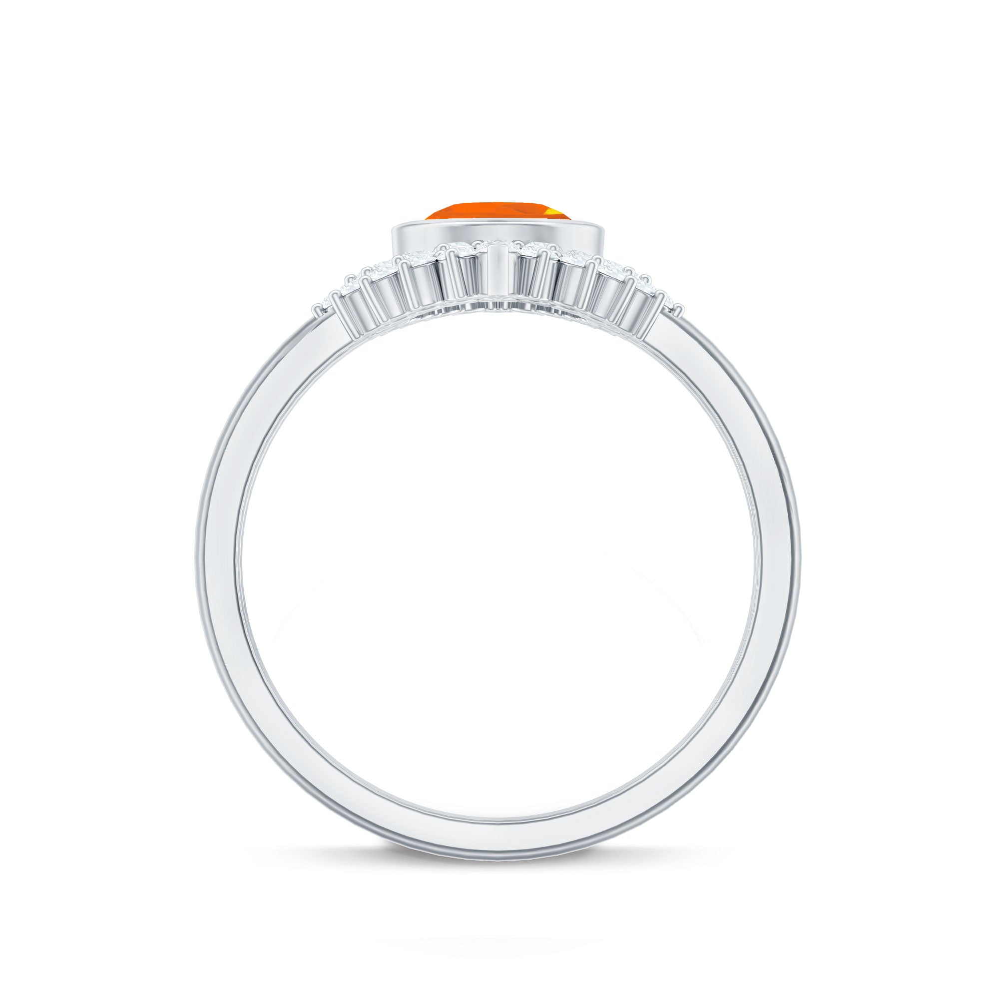 Real 0.6 Carat Fire Opal Teardrop Wedding Ring Set with Diamond Halo