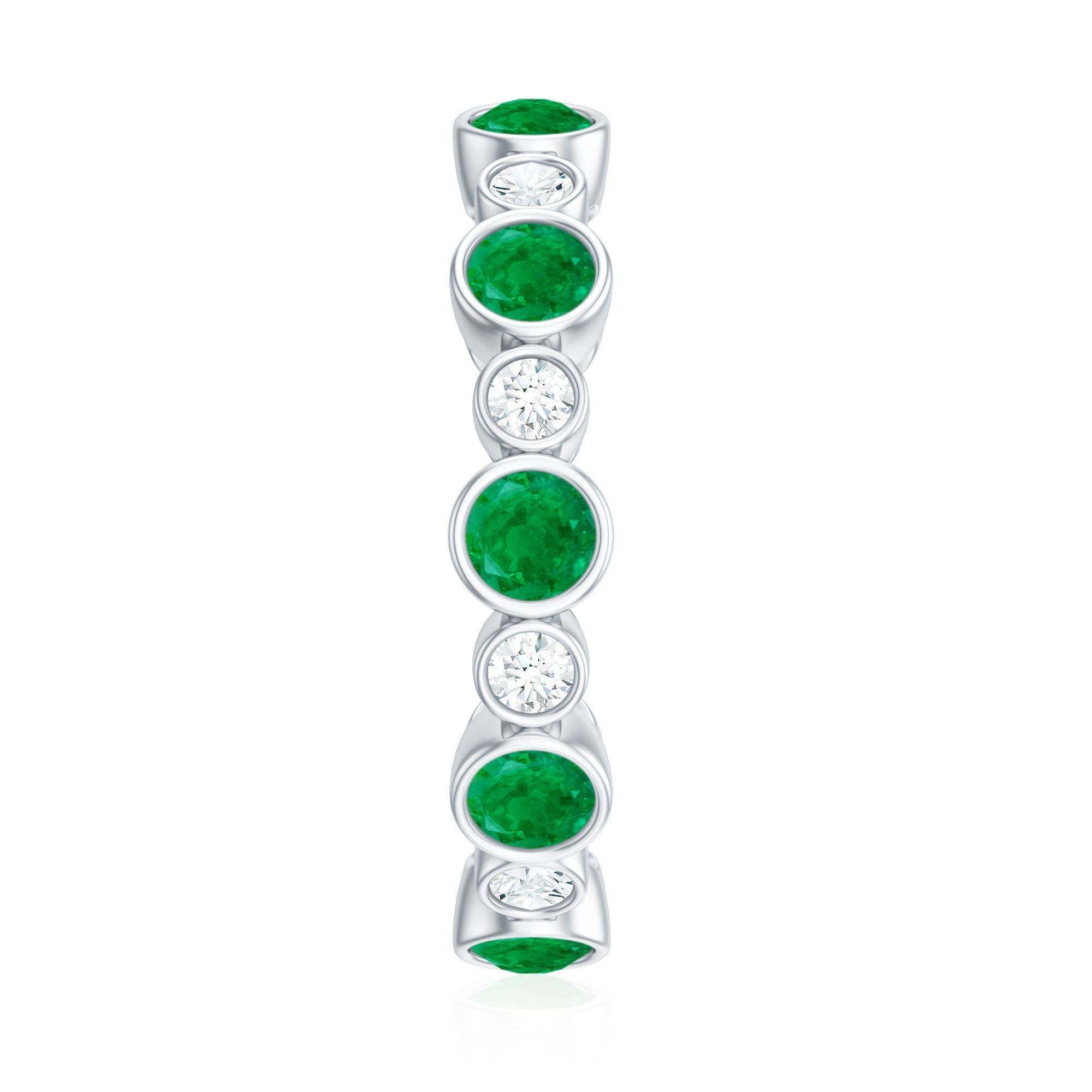Bezel Set Round Emerald and Diamond Eternity Wedding Band