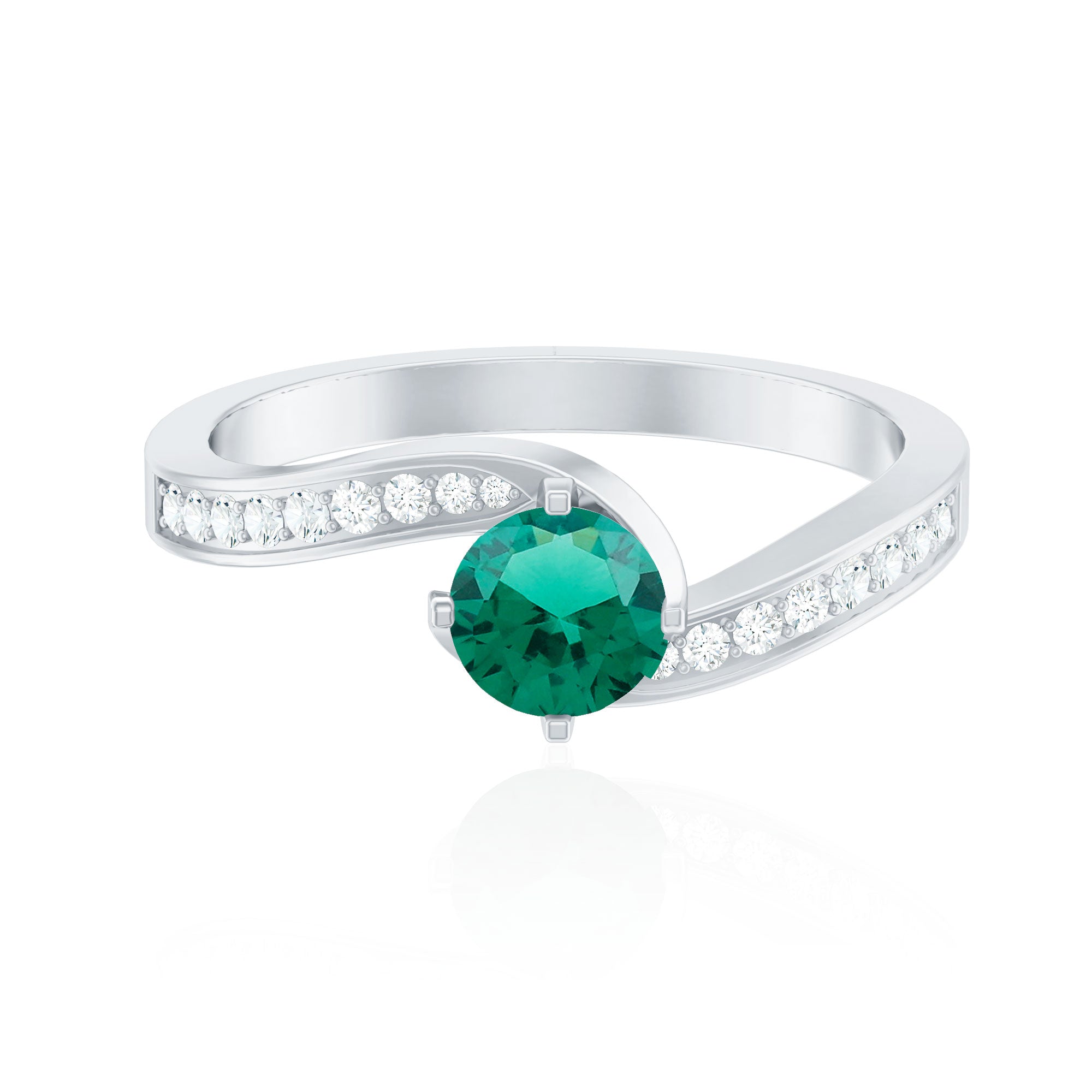 Certified 0.8 Carat Lab Grown Emerald Diamond Bypass Engagement Ring