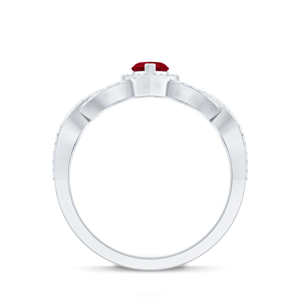 Natural Ruby Heart Promise Ring with Diamond Crossover Shank