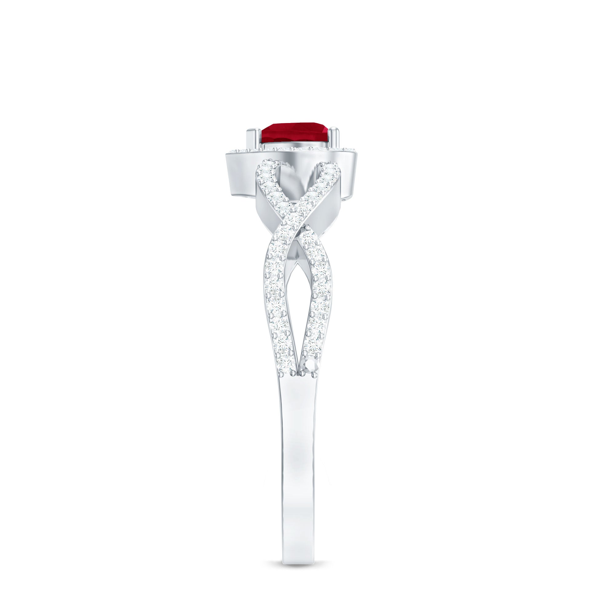 Natural Ruby Heart Promise Ring with Diamond Crossover Shank